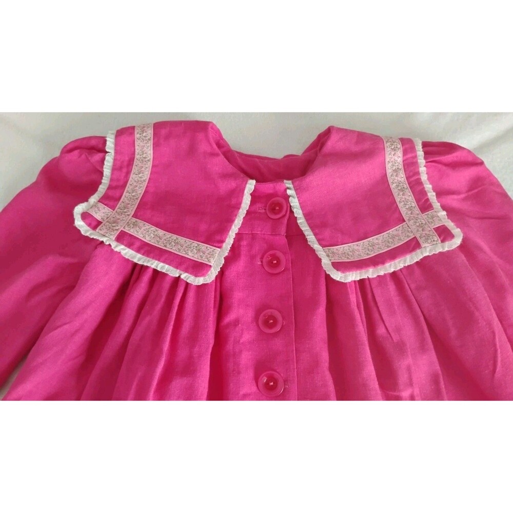 Vtg Handmade Coat Girls Princess Pink Large Collar White Floral Trim Sz 10 GC